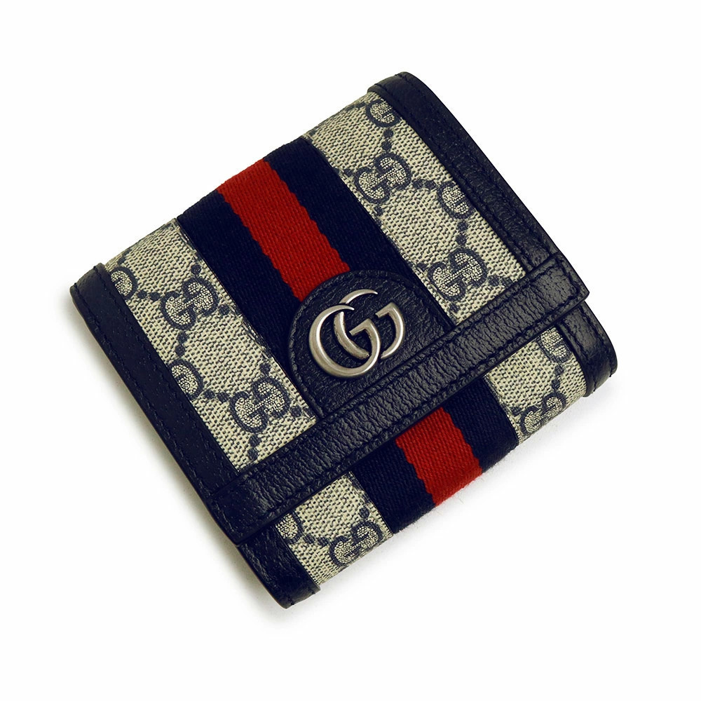 GUCCI Ophidia GG Supreme Canvas Leather Tri fold Wallet Navy Blue Ebony